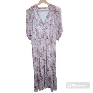 Ellison | Floral Paisley Maxi Dress with Ruffled Neckline Size Large